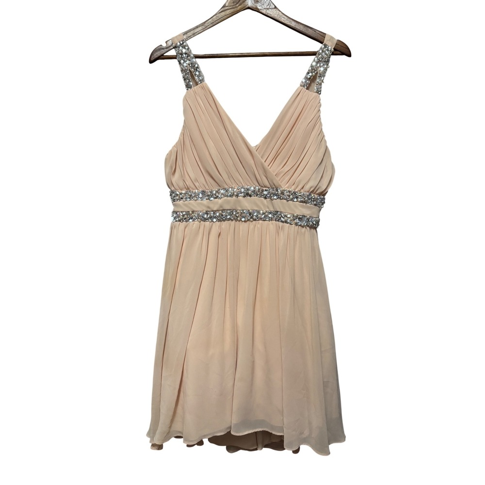 City Studio Cocktail Dress Womens 13 Peach Excellent Rhinestone Chiffon 9560ZW3B